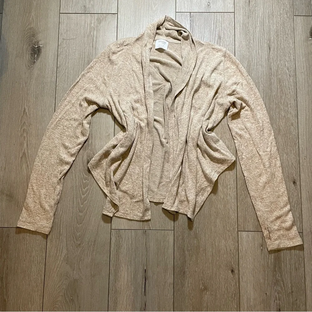 DANSKIN NOW Girls L (10/12) Beige‎ Open Front Waterfall Cozy Cardigan Sweater